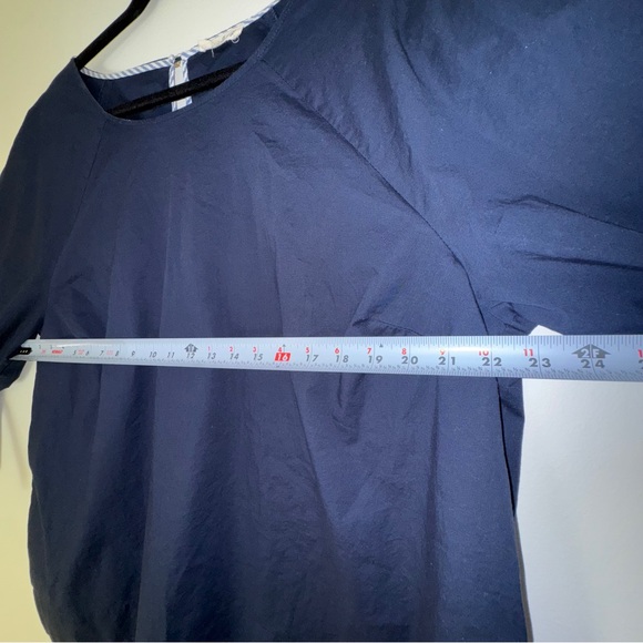 Jane and Delancey Navy Blue Bell Sleeve Blouse Striped Cuffs Tie Detail Size XL - Picture 6 of 7